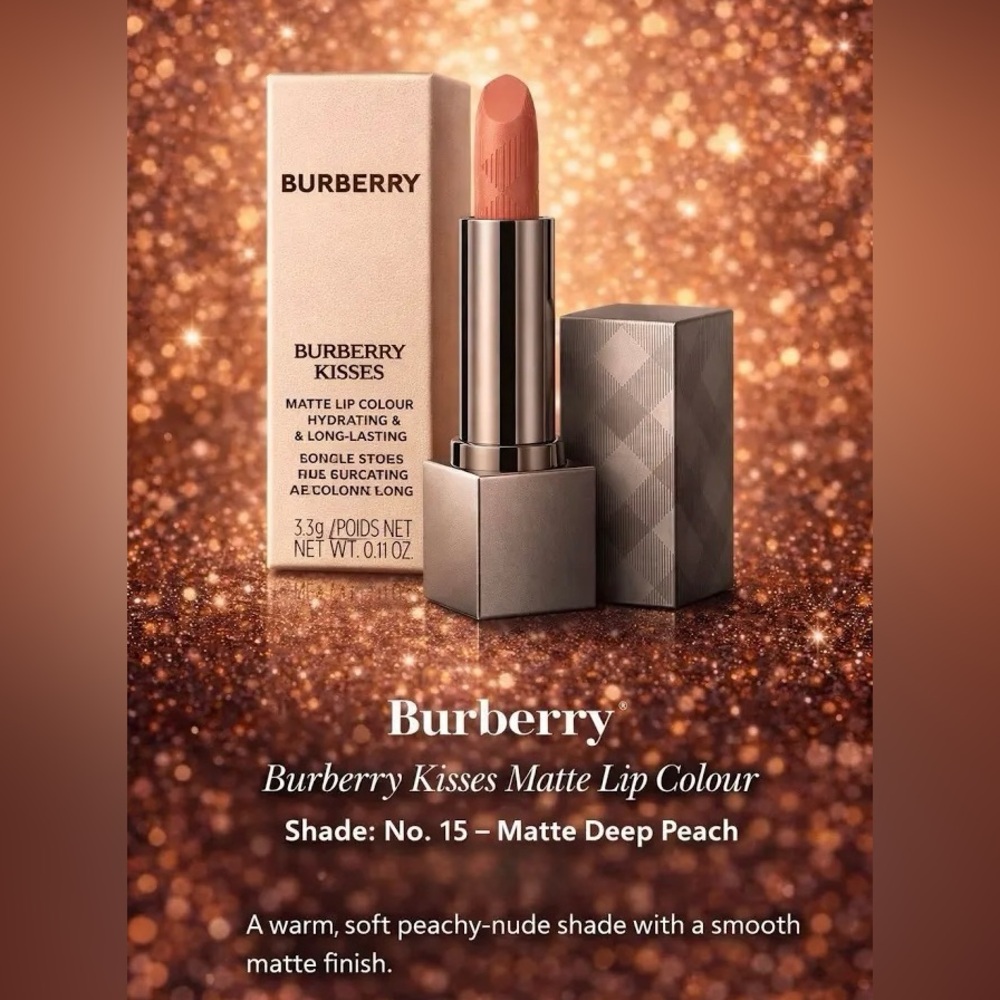 Burberry Kisses Matte Lipstick ~ 15 Matte Deep Peach Lip Colour 3.3g/0.11oz NIB